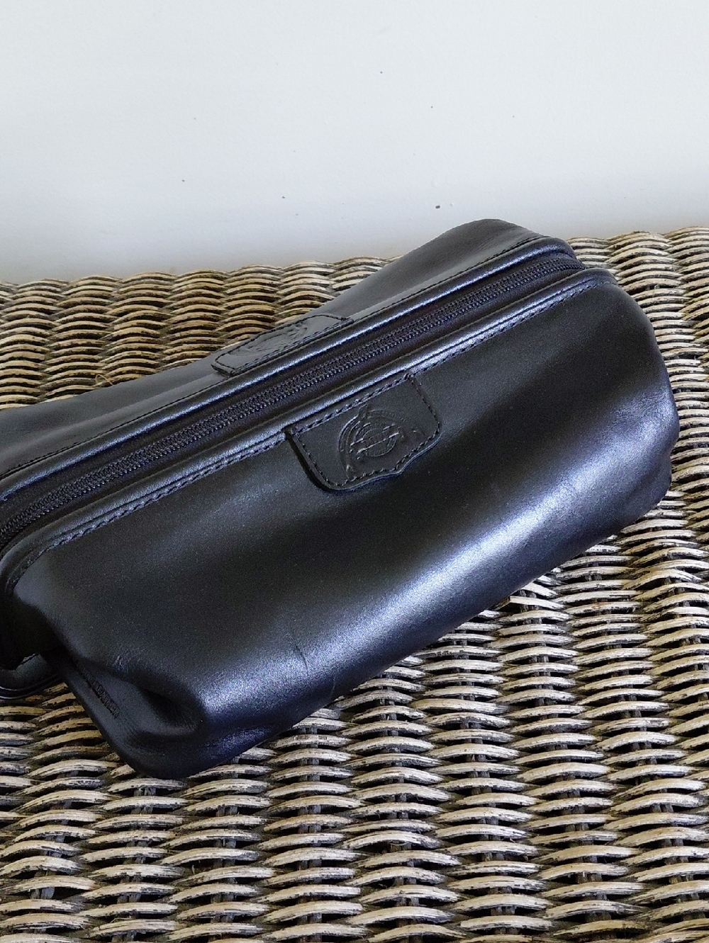 Dopp Black Leather Travel Toiletry Bag